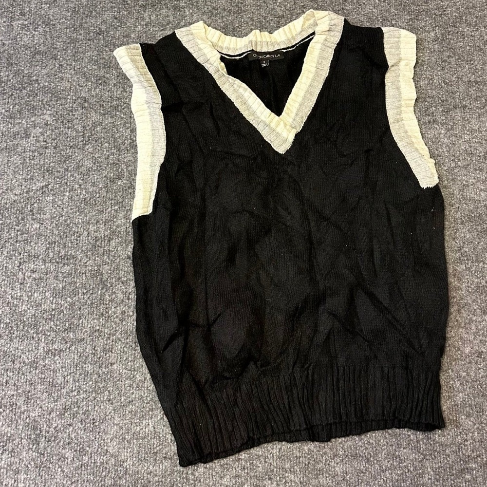 Cotton Candy LA Sweater Vest Womens Size S Black Cream V-Neck Knit Preppy Style